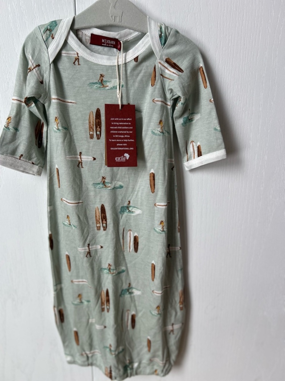 Milk Barn Surf Print Infant Gown - Sage Green. NWT.